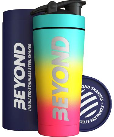 Beyond Fitness Premium Insulated Stainless Steel Protein Mixer Shaker Supplement Bottle - Metal and BPA Free Beach