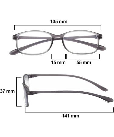 PROFLEX BluOptix Blue Light Blocking Computer Reading Glasses - Lightweight & Scratch Resistant - Unisex (Men's + Women's) - Grey - 2.0 Dioptres - Buy Online on GoSupps.com