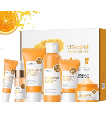 Vitamin C Skin Care Set Facial Skin Care Set With Cleanser Toner Face Serum Face Cream & Eye Cream Birthday Gifts Set For Teens 6 In 1 Skin Care Routine Kit For Women