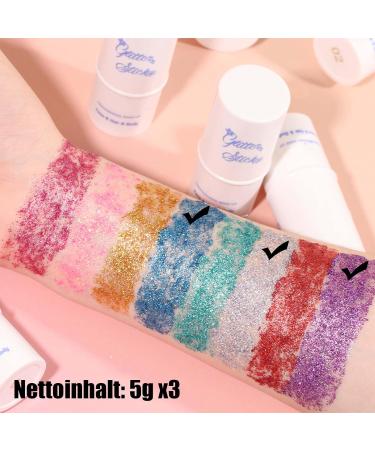  EONFAVE Glitter Stick Face Body Glitter Stick 3 Colors Cream Thick Glitter Waterproof Face Body Hair Eye Lip Stick - Buy Online on GoSupps.com
