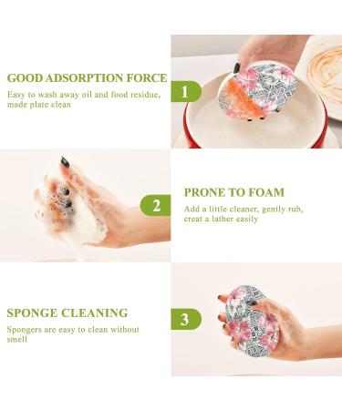 3-Pack Cleaning Kitchen Sponges Oval Hibiscus Vintage Floral Pattern Kitchen Cellulose Dishwashing Wood Pulp Cotton - Buy Online on GoSupps.com