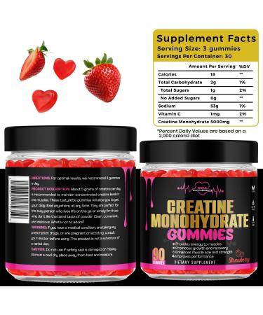Creatine Monohydrate Gummies - Vegan Muscle Recovery & Strength Supplement - 90 Ct Gluten Free Non-GMO - 30 Servings for Men & Women - Buy Online on GoSupps.com