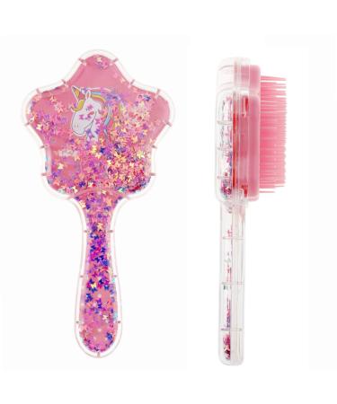 Zou.Rena Little Girls Hair Brush Easily Brushed Through Tangles-No Liquid Glitter Confetti Unicorn Gifts Play for Kids Age 3-8(pink)