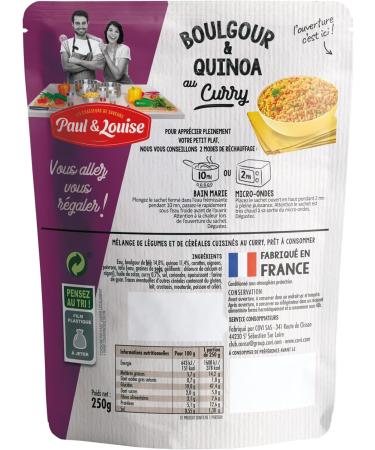 Paul & Louise - Bulgur and quinoa with curry 250g - Source of protein and fibre - Ready in 2 minutes - Buy Online on GoSupps.com