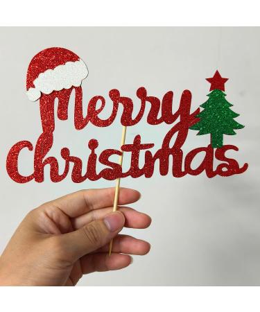 Merry Christmas Cupcake Toppers Red Glitter with Merry Christmas Letter Xmas Tree Cake Topper Decoration for Christmas Theme Party - Buy Online on GoSupps.com