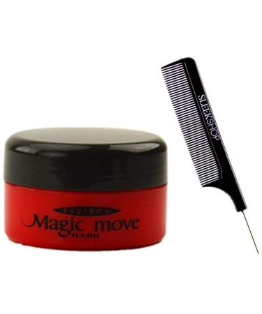 Magic Move Hair Product Cream by Supremo Japan (with Sleek Steel Pin Tail Comb) Japanese Creme Pomade Clay (HARD (Red) - 4.2 oz LARGE)