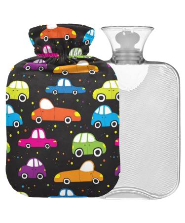 Naanle colored cars hot water bottle with cover transparent hot water bottle 2 l large hot hot water bottle for bed hand feet warmer pain relief heat and cold therapy