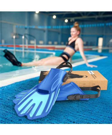 DOOHALO Swim Fins | Adult Snorkel Fins for Lap Swimming and Diving | Adjustable Size L/XL (8.5-11 US) | Navy Blue + Light Blue - Buy Online on GoSupps.com