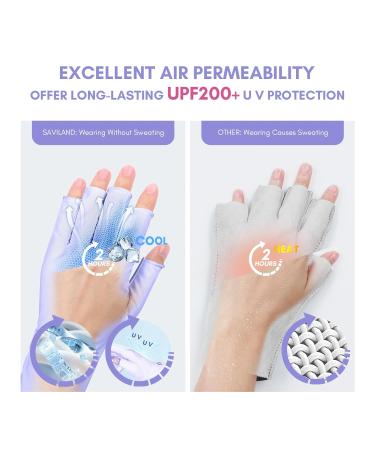 Saviland UV Gloves for Gel Nails - UPF200+ Protection & Nail Care | Nail Lamp Curing Gels & Skincare | Ideal Gift for Women - Purple - Buy Online on GoSupps.com