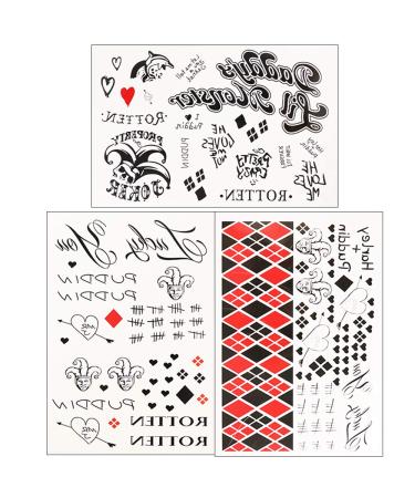 3 Sheets HQ Temporary Tattoos from Suicide Squad,HQ Tattoo Sticker Perfect for Halloween,Cosplay, Costumes and Party Accessories
