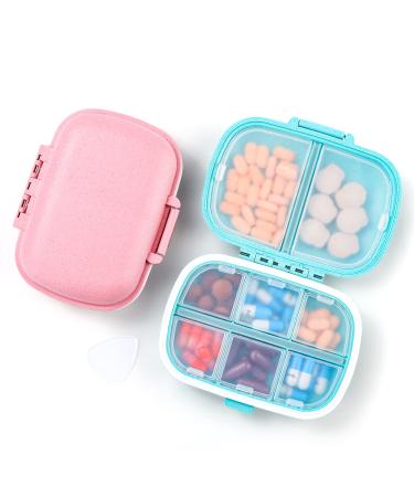 2 Pack 8 Compartments Travel Pill Organizer Moisture Proof Small Pill Box for Pocket Purse Daily Pill Case Portable Medicine Vitamin Holder Container