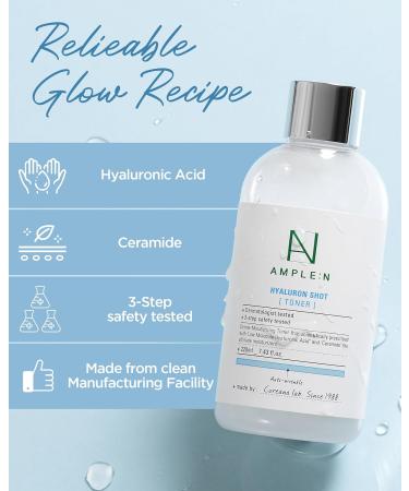 Ample:N Hyaluron Shot Toner - Hydrating Hyaluronic Acid & Ceramide Face Toner for Dewy Youthful Skin - Moisturizing Essence for Dry & Sensitive Skin 7.43 fl. oz - Buy Online on GoSupps.com