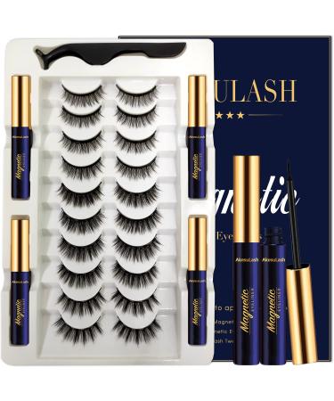 Magnetic Eyelashes Natural Look - Magnetic Lashes with 4 Tube of Magnetic Eyeliner - 10 Pairs Mangetic False Eyelashes Kit with Applicator - Easy to Apply
