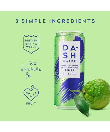 Dash Water Lime & Lemon - 24 x Flavoured Sparkling Spring Water NO Sugar NO Sweetener NO Calories - Infused with Wonky Fruit (12 Lime & 12 Lemon x 330ml cans) - Buy Online on GoSupps.com