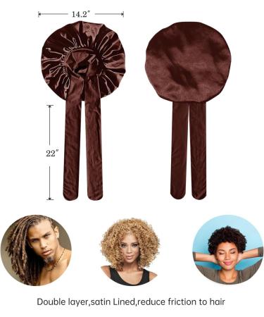 Bonnet Queen Satin Silk Sleeping Cap - Adjustable Night Hair Care for Curly & Long Hair - Breathable Protective Hood in Chocolate - Buy Online on GoSupps.com