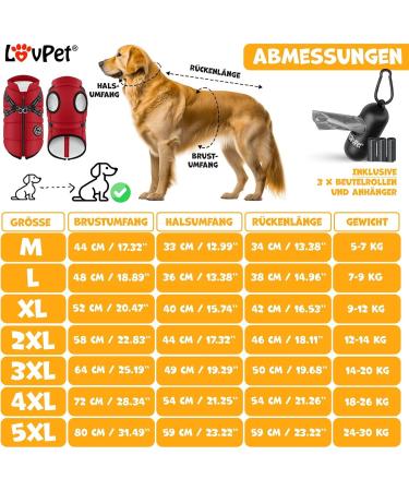 Lovpet Dog Jacket & Coat - Waterproof Padded Winter Vest with Reflectors D-Ring & 45 Feces Bags - 2XL Bordeaux Red for Dogs - Buy Online on GoSupps.com