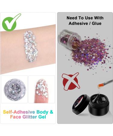 URAQT Body Glitter Gel 3Pcs - Holographic Mermaid Sequins Chunky Glitter Set - Sparkling Glitter for Face, Body & Hair - Silver, Gold, Purple - Buy Online on GoSupps.com