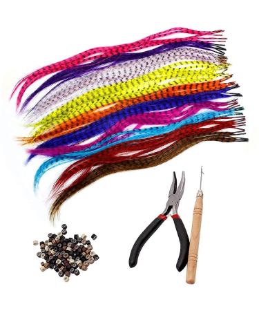 Quesuc Synthetic Hair Extension Kits with 52 Synthetic Assorted Colors Stick Tip Hair Extensions 100 Beads Pliers and Hook (Bright & Pretty Mixed Colors)
