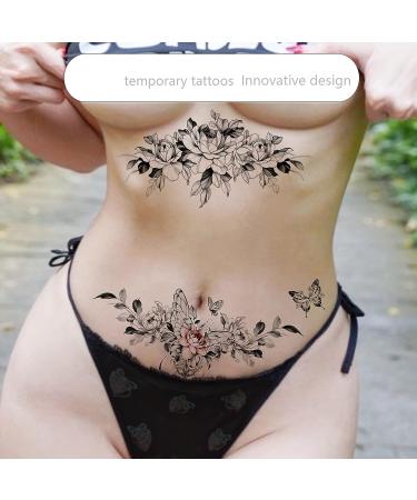 ROARHOWL Sexy Temporary Tattoo Kit - 3D Realistic Flowers & Butterflies for Abdomen, Chest, Waist & Back - Perfect False Tattoos for Women (Design 3) - Buy Online on GoSupps.com