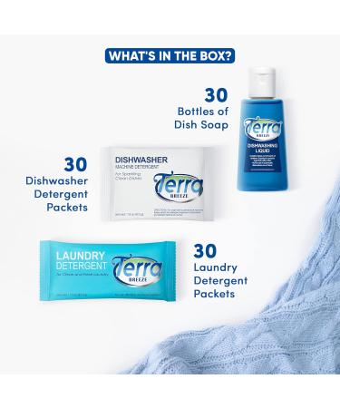 Travel Laundry Detergent & Dish Soap Bundle | Terra Breeze 90-Piece All-In-One Hotel Size Amenities for AirBnB & Rentals - Buy Online on GoSupps.com