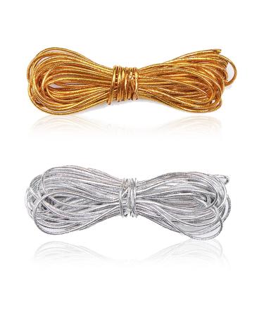 2 Rolls 5M Metallic Elastic Cords Hair Strings for Braids  Gold Sliver Tinsel Stretch Ribbon Dreadlock Braiding Rope  Twist Braiding Decorating Jewelry Thread for Ornament Hanging Gift Wrapping
