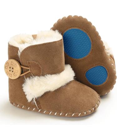EDOTON Baby Winter Snow Boots | Button Design | Soft Non-slip Sole | 6-12 Months | Brown - Buy Online on GoSupps.com