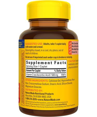 Nature Made Vitamin C with Rose Hips 500 mg - 130 Caplets for Immune Support - Buy Online on GoSupps.com