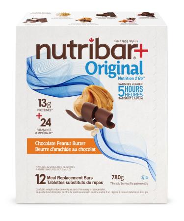 Nutribar Original Chocolate Peanut Butter Flavoured Protein Bars Meal Replacement High Protein High Fibre 12-Count