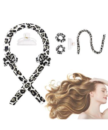 Corated curls headband without heat curls for long hair with hair ties and hair clips lure set made of satin for DIY hairstyling black leopard
