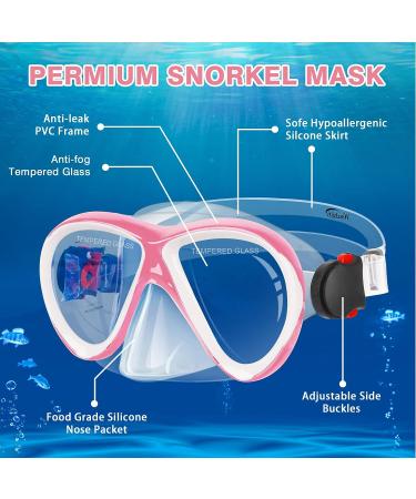 Kids Snorkel Set - Pink Diving Mask for Boys and Girls with Anti-Leak Technology, Spare Mouthpiece, and Carrying Bag - Ideal for Snorkeling and Diving Adventures - Buy Online on GoSupps.com