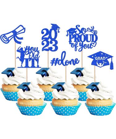 Pack of 24 Graduation Cake Decorations Graduation Cupcake Toppers Graduation Cake Decorations Cake Toppers for Graduation Parties Graduation Proms Dark Blue