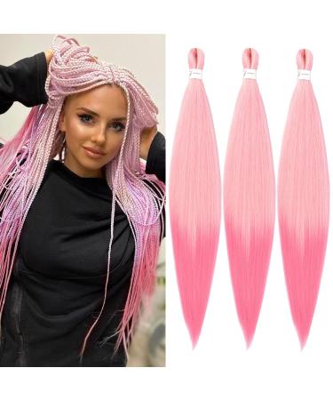 Ancient lichen 3 inch 3-packs braided hair art hair braids hair for braid box braids synthetic hair for simple synthetic braided hair extensions (26 inch 613-pink#) 66cm-26 inches (3 Pack) 613-pink#