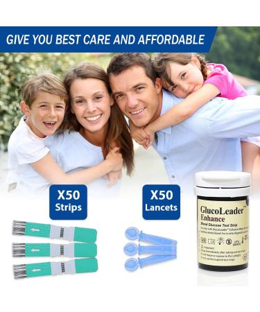GlucoLeader Enhance Pack of 50 Diabetic Test Strips and Lancets - Blood Glucose Test Strips - Made in Taiwan 50 Strips & 50 Lancets - Blue 1 count (Pack of 50) - Buy Online on GoSupps.com