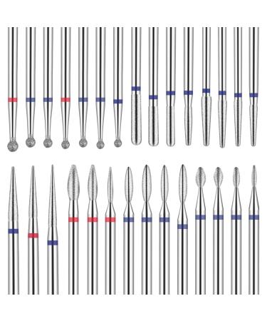 Amabro 3/32 Inch Nail Drill Bits 30PCS Cuticle Bit Set Tungsten Carbide Diamond Drill Safety Bits Nail Gel Polish Remover Tools Electric Nail Cutter for Acrylic Manicure Salon Home Nail Care