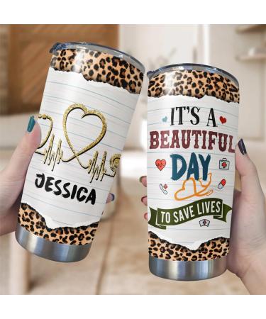 Personalized Nurse Tumbler - Custom Stethoscope Leopard Travel Cup | Perfect Nurse Gifts for Birthdays & Nurse s Day - 20 oz Stainless Steel - Buy Online on GoSupps.com