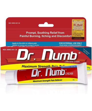 Dr. Numb 5% Lidocaine Topical Anesthetic Numbing Cream for Pain Relief, Maximum Strength with Vitamin E for Real Time Relieves of Local Discomfort, Itching, Pain, Soreness or Burning - 30g