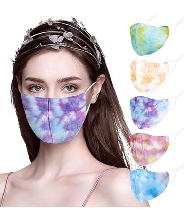 5PCS Colorful Rainbow Spiral Tie Dye Pattern Dust Washable Reusable Filter and Reusable Mouth Warm Windproof Cotton Face - Buy Online on GoSupps.com