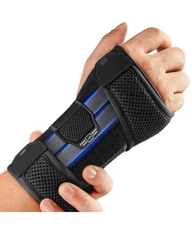 Freeetoo wristwear with 3 metal rail to carpal tunnel syndrome comfort wrist bandages with soft upholstery for women men wrist rail for tendinitis arthritis excavation L/XL (wrist 19-26 cm) right-wing black