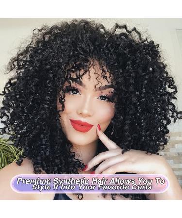 14 Soft Curly Afro Wig with Bangs for Black Women | Premium Synthetic Curly Full Wig for Daily Use - Natural Black 1B - Buy Online on GoSupps.com