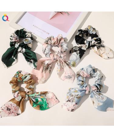Yonchic Satin Bowknot Hair Ties - 6-Piece Set | Fashion Print Scrunchies for Long-Lasting Braids & Ponytails | Elegant Ribbon Rubber Bands for Women | Vintage Floral Hair Accessories - Buy Online on GoSupps.com