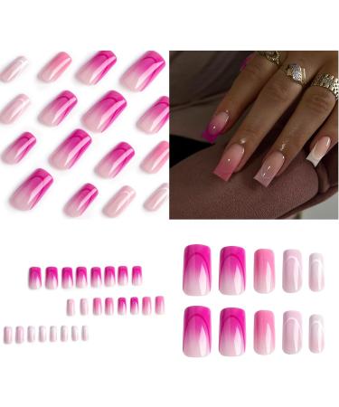 FEIlei 24Pcs Long Press on Nails Coffin French Fake Nails Tip Gradient Acrylic Nails Glossy False Nails for Women Girls - Buy Online on GoSupps.com
