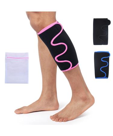 360 RELIEF - Neoprene Calf Sleeve Support for Shin Splint | Pain Relief Cycling Running Jogging Workout Marathon Triathlon Hiking | Black/Pink with Mesh Laundry Bag |