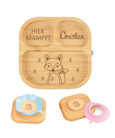 Baby plate personalized baby gift birth children's dishes personalized children's plate baby plate wood baby plate suction cup (fox pink) pink fox