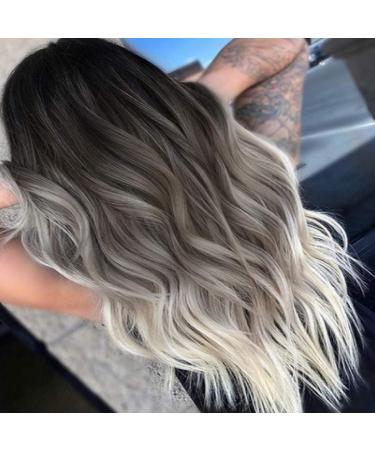 Gray Long Wavy Synthetic Wig with Black Roots | 26 Inch Middle Part Wig for Cosplay & Daily Wear - Buy Online on GoSupps.com