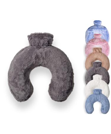 Luxury Hot Water Bottle with Faux Fur Cover Soft Fluffy Neck U Shape Cosy Fleece 1.8L Capacity (Twilight Grey)