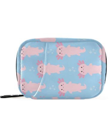 Pfrewn Pill Organizer Case 7 Day Cute Cartoon Axolotl Blue Travel Pill Box with Zipper Portable Small Weekly Vitamin Medicine Supplement Holder Pouch Bag