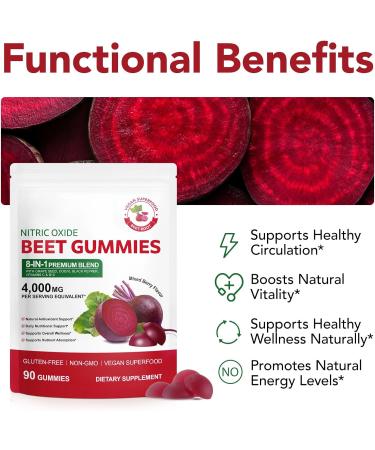 WOJBALMN Beet Root Gummies 180 Heart Health Chews for Blood Pressure Support Supplements Red Beets Supplements with Beetroot Grape Seed Coq10 B Vitamins Vegan Non-GMO 90 Beet Chews - Buy Online on GoSupps.com