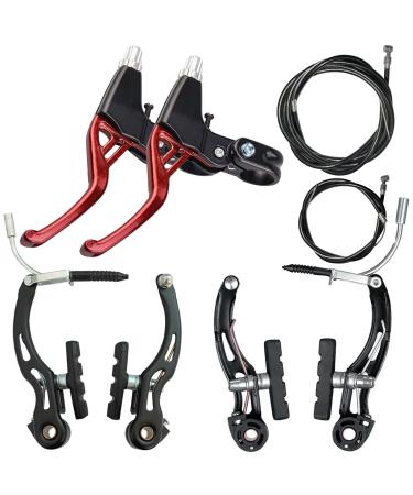 Lomodo 6 Pieces Bicycle Brake Accessories Including 2 Pack Aluminium Alloy Brake Levers (2.2 cm in Diameter) and 2 Pair V Brake Set and 2 Pack Brake Wire for Mountain/ Road/ MTB Bike(Red)