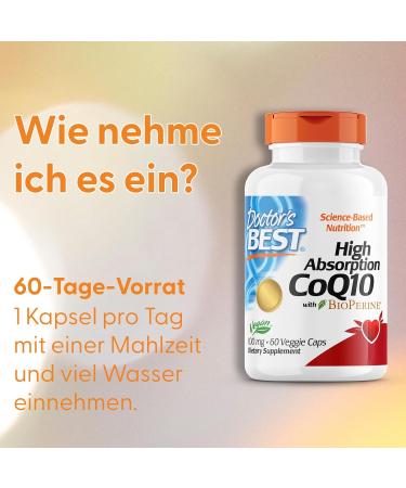 Buy Doctors Best High Absorption CoQ10 with Bioperine 100mg - 60 Capsules | Premium Quality Coenzyme Q10 Supplement for Optimal Health - International Shipping Available - Buy Online on GoSupps.com