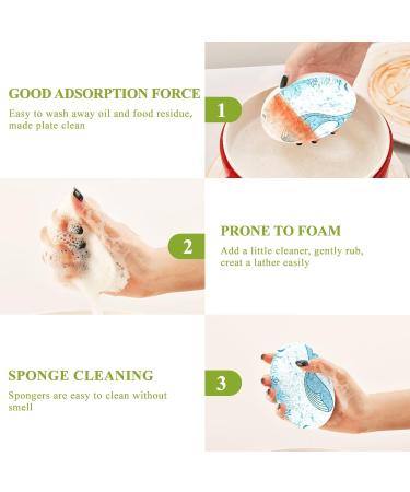 3-Pack Cleaning Kitchen Sponges Oval Cute Whale Cartoon Kitchen Cellulose Dishwashing Wood Pulp Cotton - Buy Online on GoSupps.com